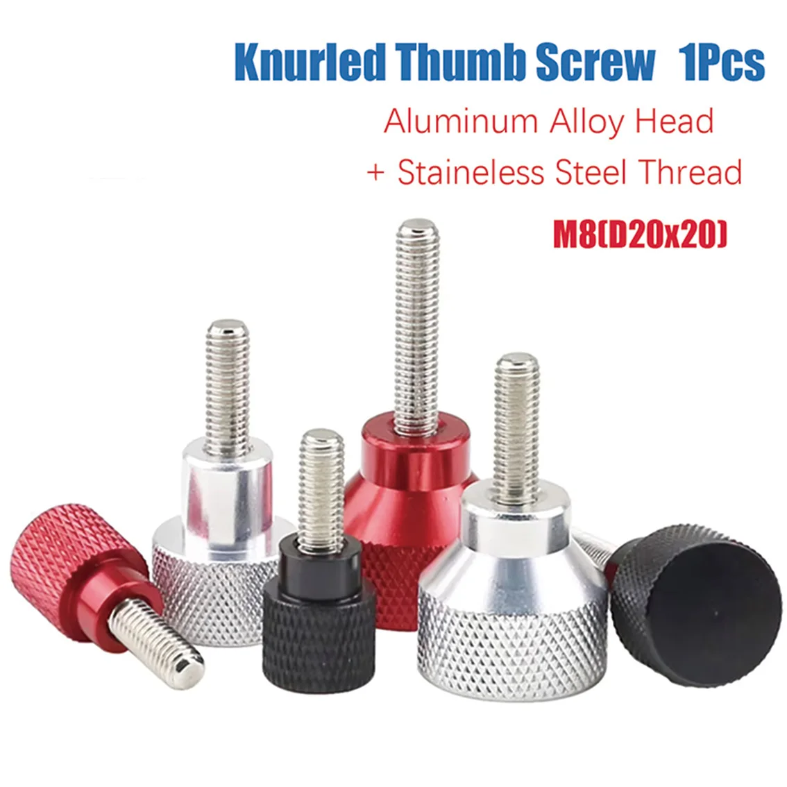 M8*D20x20 Aluminum Alloy Knurling Head Knurled Thumb Screw Hand Tighten Curtain Wall Lock  Thread Knob Screw Lenght 20mm-135mm