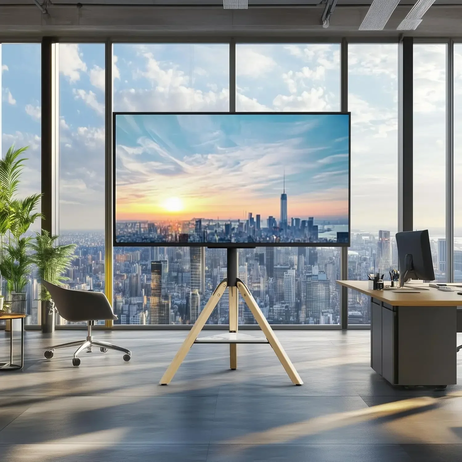 Corner tv Stand for 40 45 50 55 60 65 70 72 75 Inch LCD LED Flat Tripod Wood Floor TV Mount Stand with Wheels Max VESA600x400mm - view 2