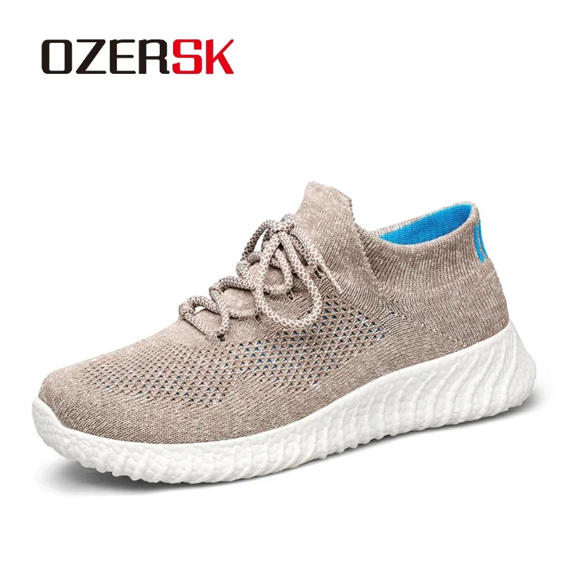 

OZERSK Trend Summer Men Casual Shoes Flywire Fabric Lightweight Breathable Walking Socks Shoes Thick Sole Big Plus Size 39-46