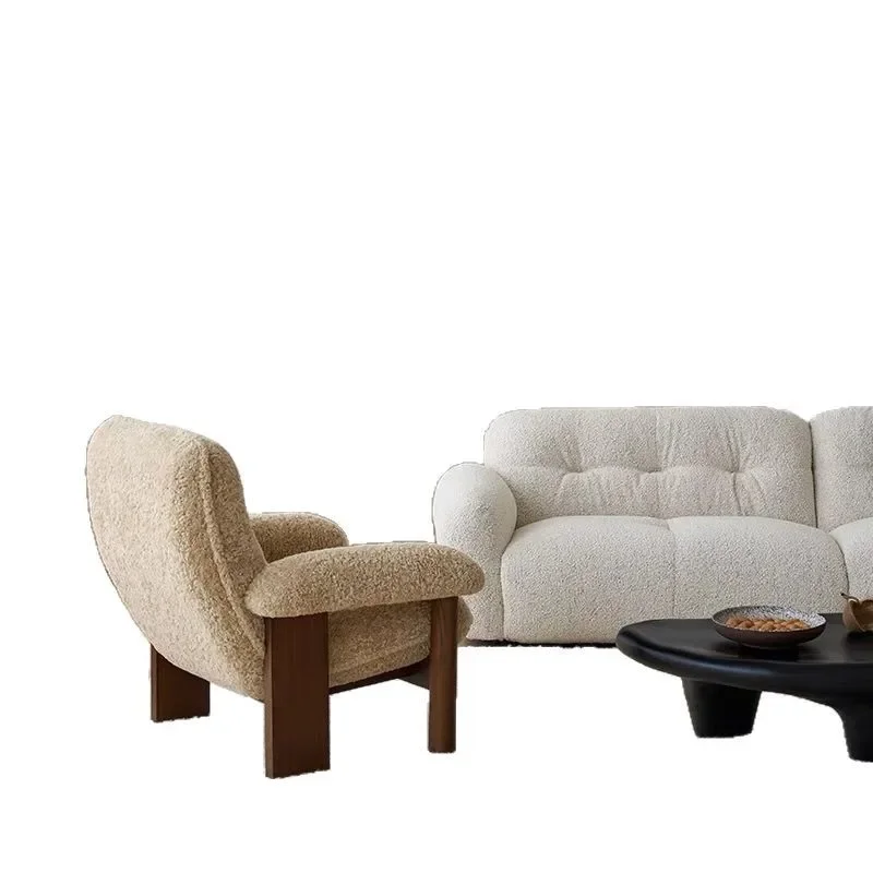 

Leisure Chair French Retro Solid Wood Cream Wind Lamb Fleece Single