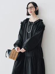 imakokoni 2024 Autumn New Cotton Japanese Black Lace Collar Long Sleeve Dress 244762