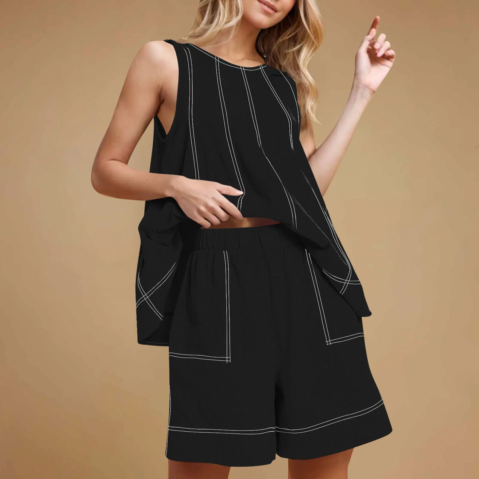 Casual Loose Sleeveless Tank Tops Shorts Women Summer 2pcs Short Sets Fashion Solid Tracksuit Sexy Matching Suits Two-piece Set