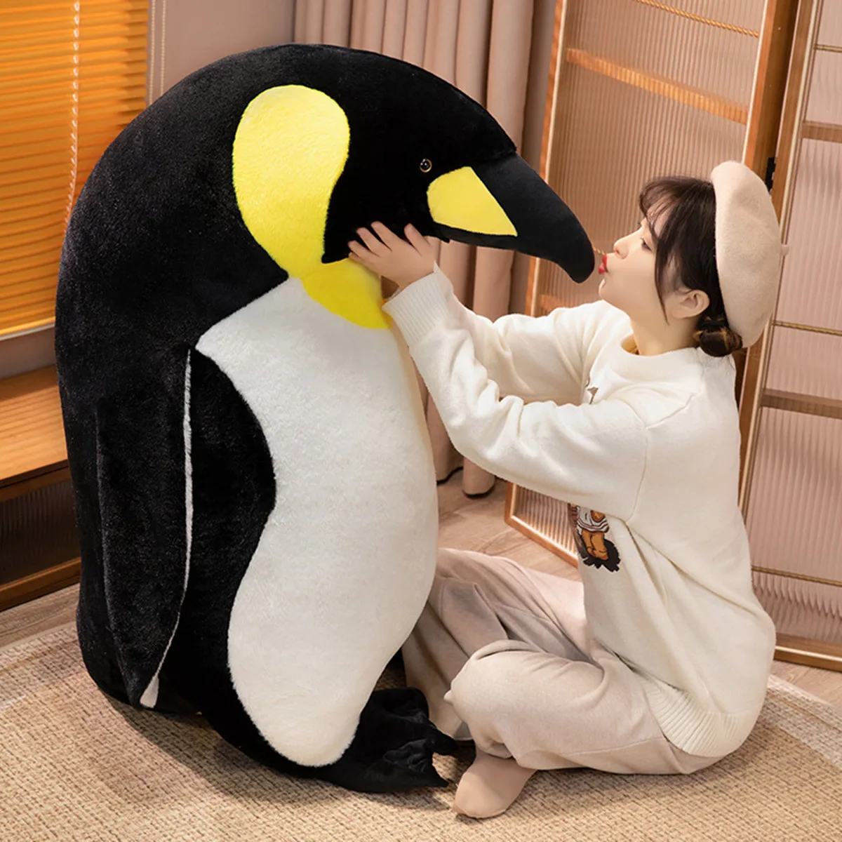 Śliczna puszysta imitacja pluszowej zabawki Kawaii Penguin Peluche prawdziwe życie lalka zwierzęca dekoracja wnętrz dzieci prezenty urodzinowe dla dzieci