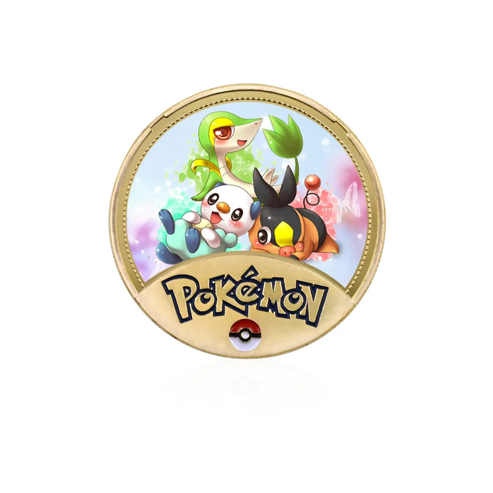 Pièces de monnaie Pokémon dorées en métal Pikachu, carte Pokémon en métal Pikachu, jeu rond, carte commémorative, carte de collection de médaillon, jouets animés