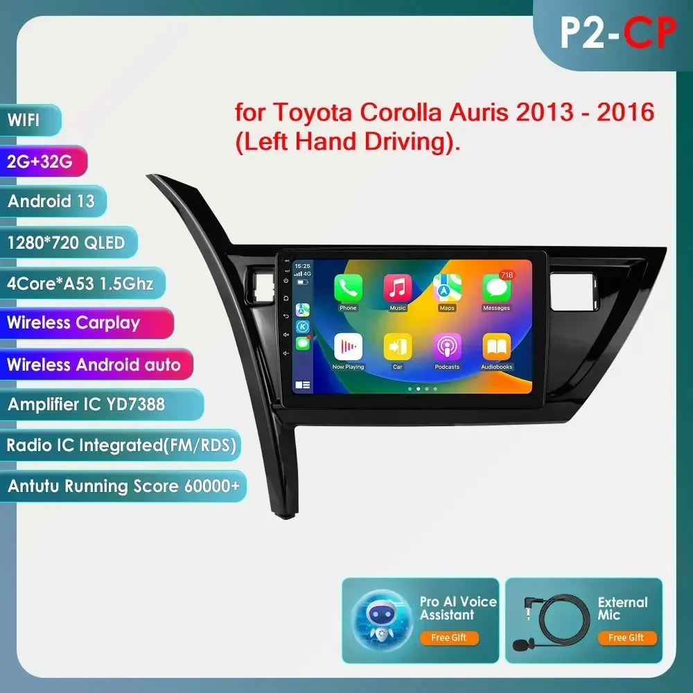 Hizpo 10.1 inch 6115 Intelligente Scherm Carplay 4G 2Din Android 14 Autoradio voor Toyota Corolla Auris 2013-2016 Linkerhand Rijden