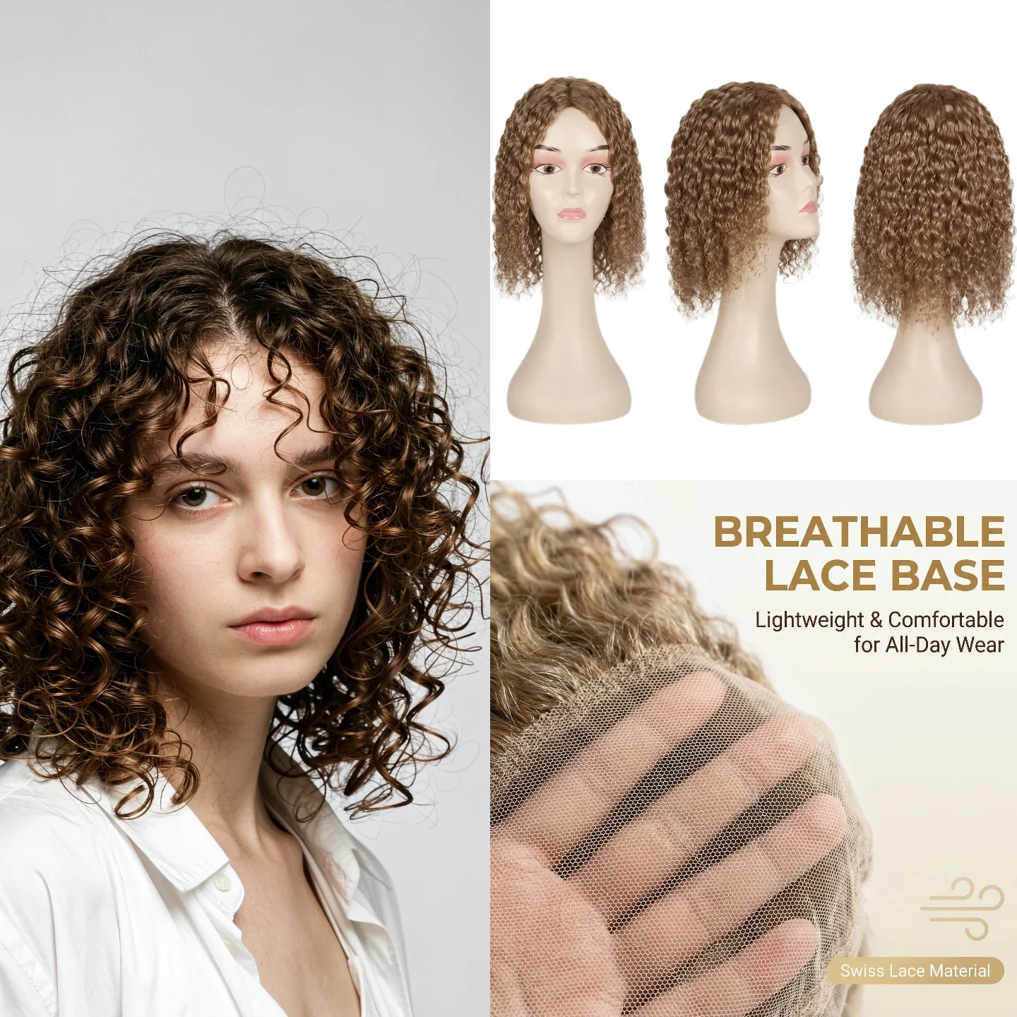 100% Human Hair Women Wig Swiss Lace 9x14cm 10inch Deep Wave Handmade Color #60 P18-613 7-10Days Ship