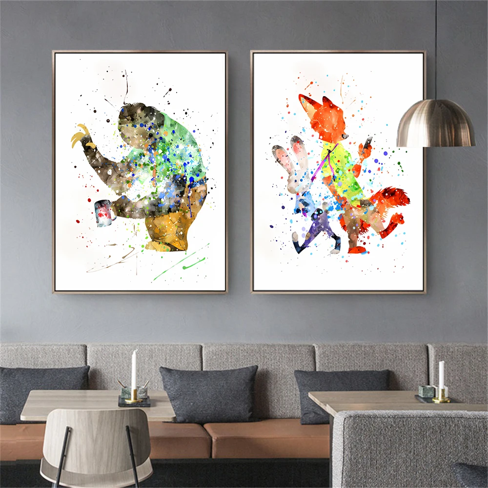 

MINISO Diseny Zootopia Canvas Print Poster Disney Wall Art Nick And Judy Canvas Poster For Baby Room Kids Room Nursery Decor