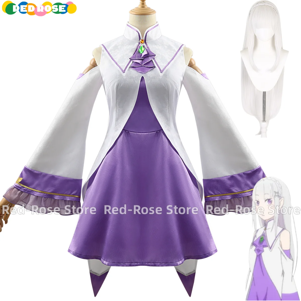 Anime re: Leben in einer anderen Welt von Null Emilia Cosplay Kostüm weiße Prinzessin Kleid Perücke Frau sexy schönen Halloween-Anzug