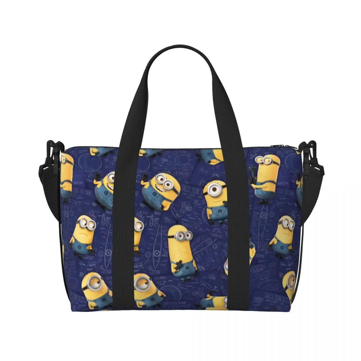 Custom M-Minions Emotions Beach Tote Bag for Women M-Minions Large Compartment Gym Beach Travel Bags