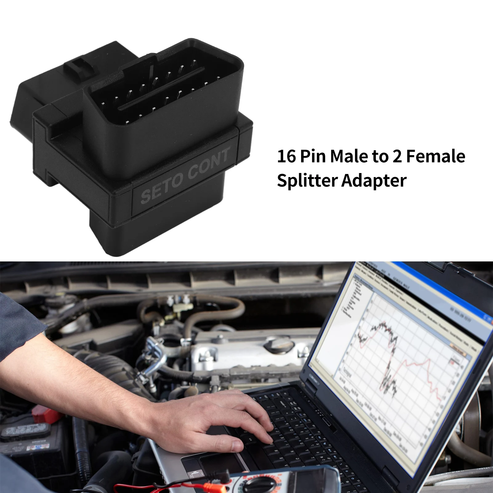 OBD2 Adapter 16 Pin Male to 2 Female Plug and Play Splitter Connector for Diagnostic Extender