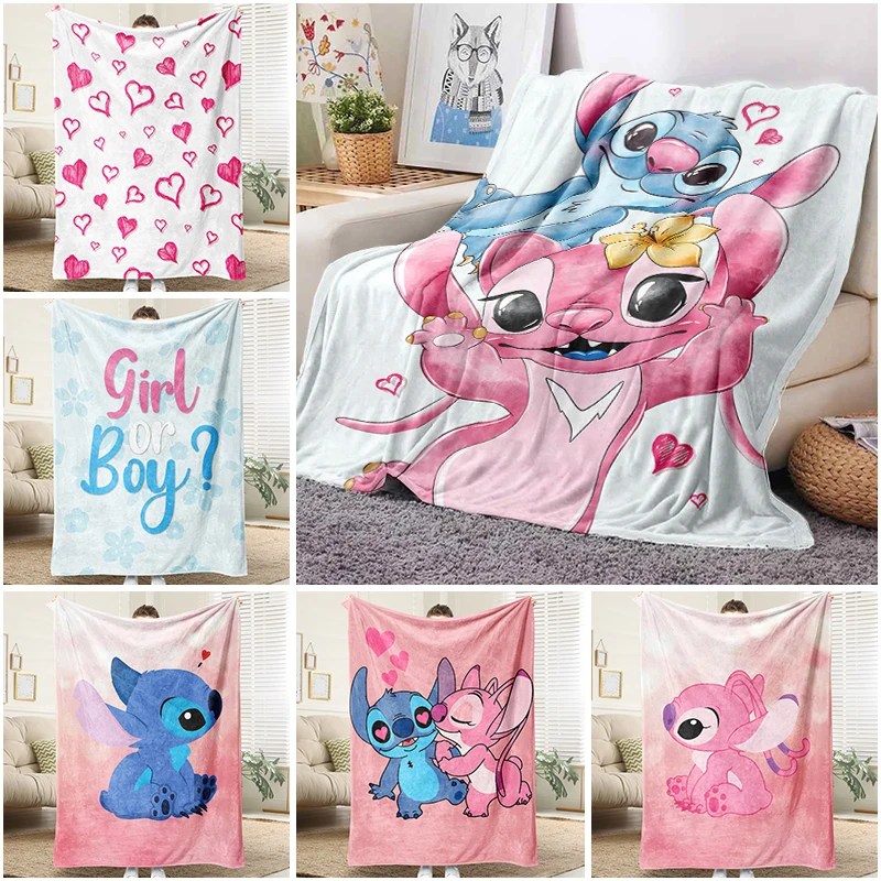 

Disney Stitch Angel Flannel Blanket Fluffy Cozy Throw Children Adult Nap Blankets Soft Bedding Sofa Blanket for Party Home Decor