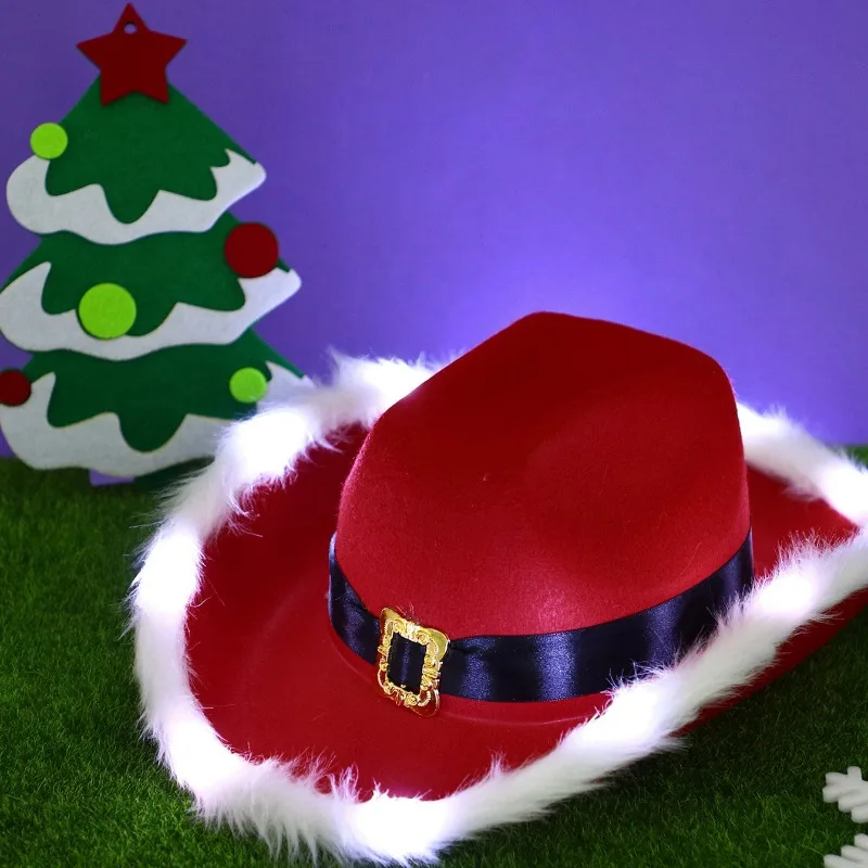 Adjustable Christmas Hat Darkness Luminous Beanie Adults Easy Wear Cowboy Hats Festival Theme Gathering Santa Claus Wide Caps