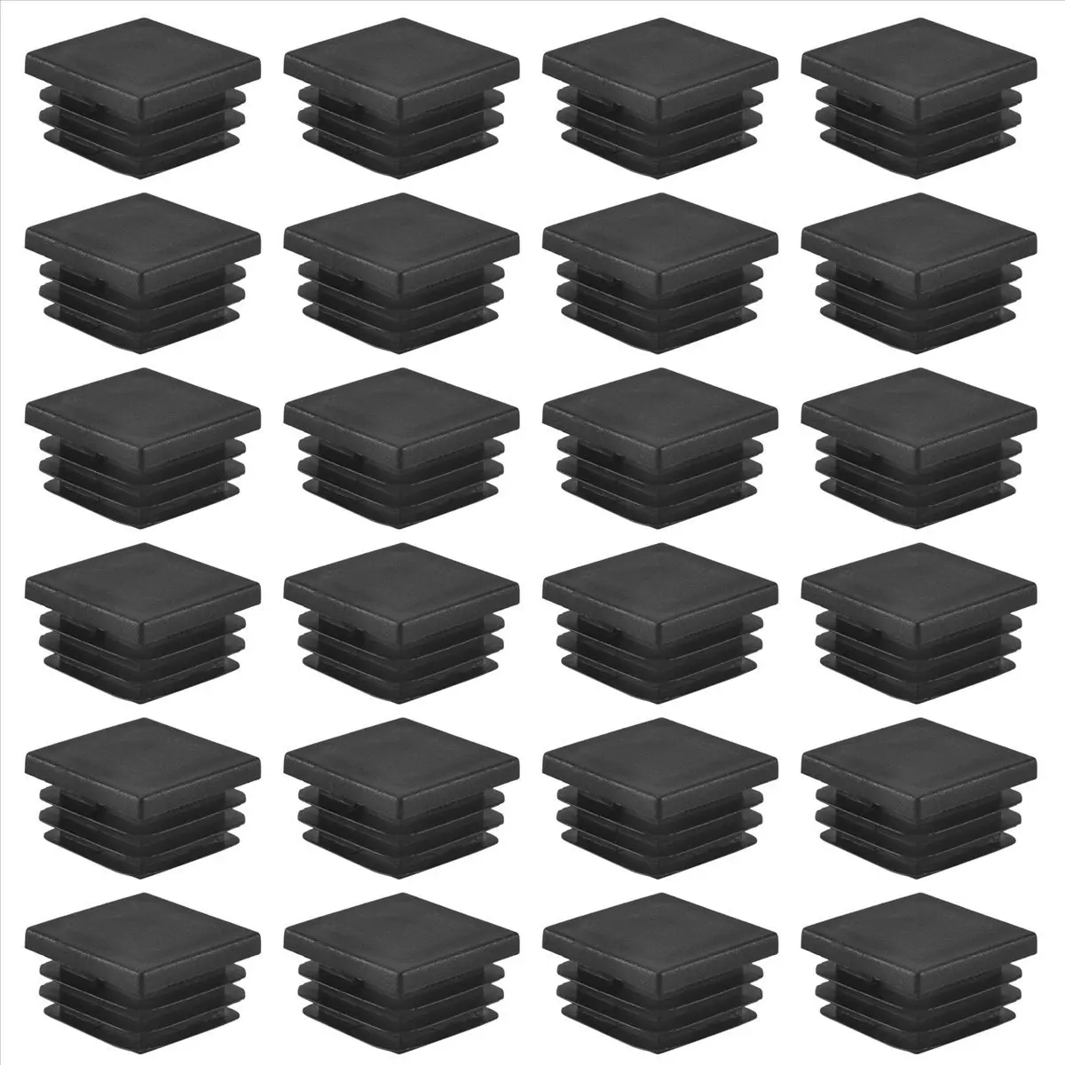 Exquisite- 24 Pcs 30mm x 30mm Plastic Ribbed Square End Caps Tube Insert Black