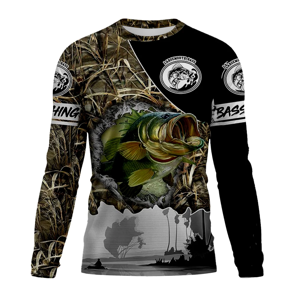 

2023 New Spring And Autumn Men's Long Sleeve T-shirt With Fish Pattern Printing Outdoor Fishing Essential T-shirt XS-5XL