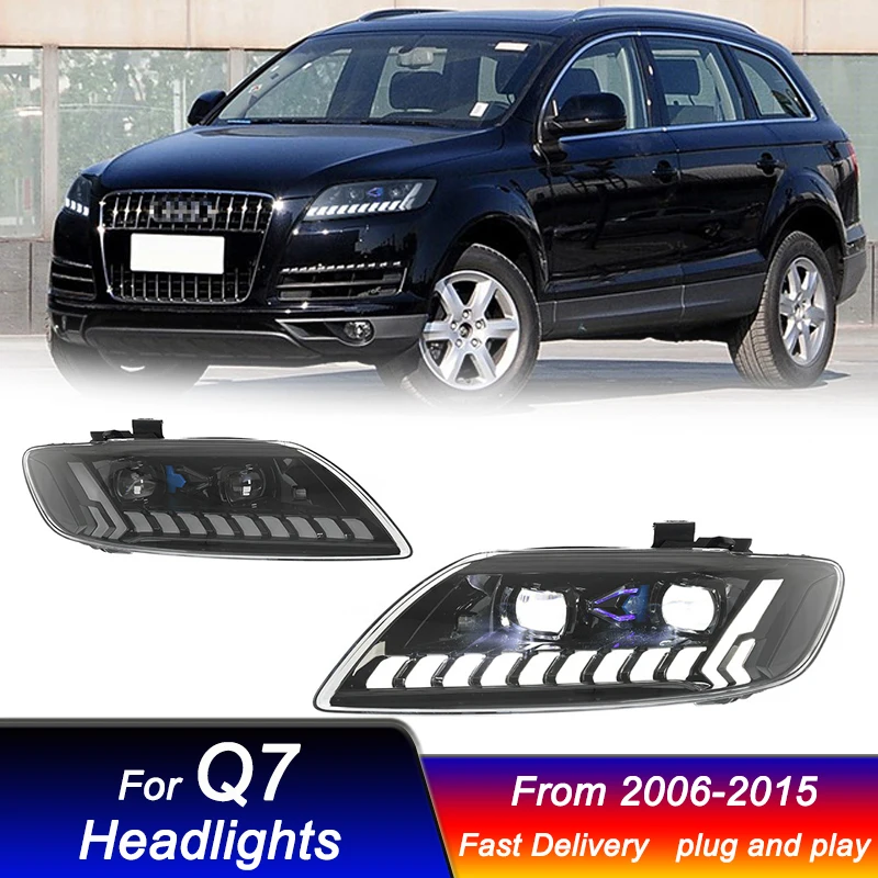 

Горячие фары для стайлинга автомобилей для Audi Q7 2006-2015, новый стиль, полностью светодиодные DRL, динамический сигнал, фара, аккумулятор