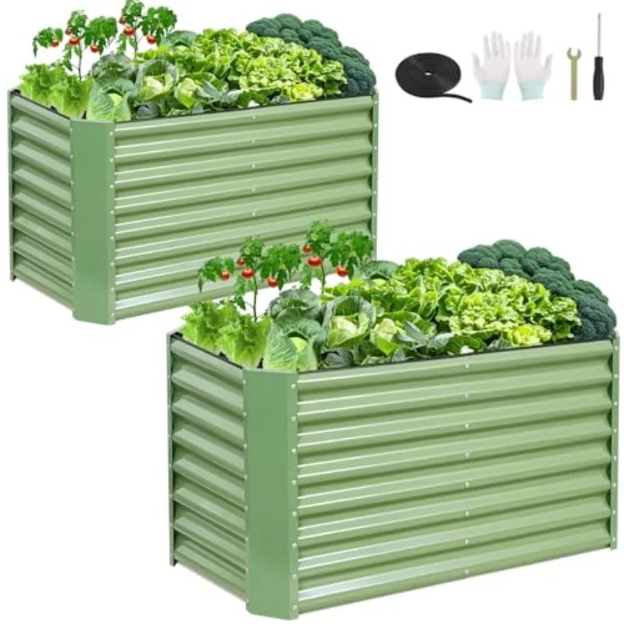 4x2x2ft 2 Pack Raised Garden Bed - Galvanized Deep Root Planter Boxes Outdoor with Wing Nuts and Safety Edges for Gardening Veg