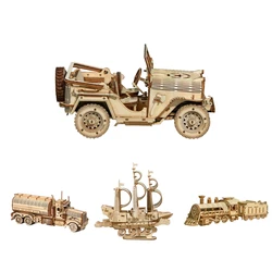 Creative Wooden Puzzles DIY Construction Models Set Assembly 3D Mechanical Trucks Cars Montessori Desk Toys Kit for Adults Kids