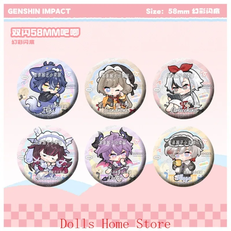 Genshin Impact Flins Sandrone Arlecchino Columbina Anime Cosplay Button Pin Cartoon Brooch Badge Backpack Acrylic Stand Pendant view 3