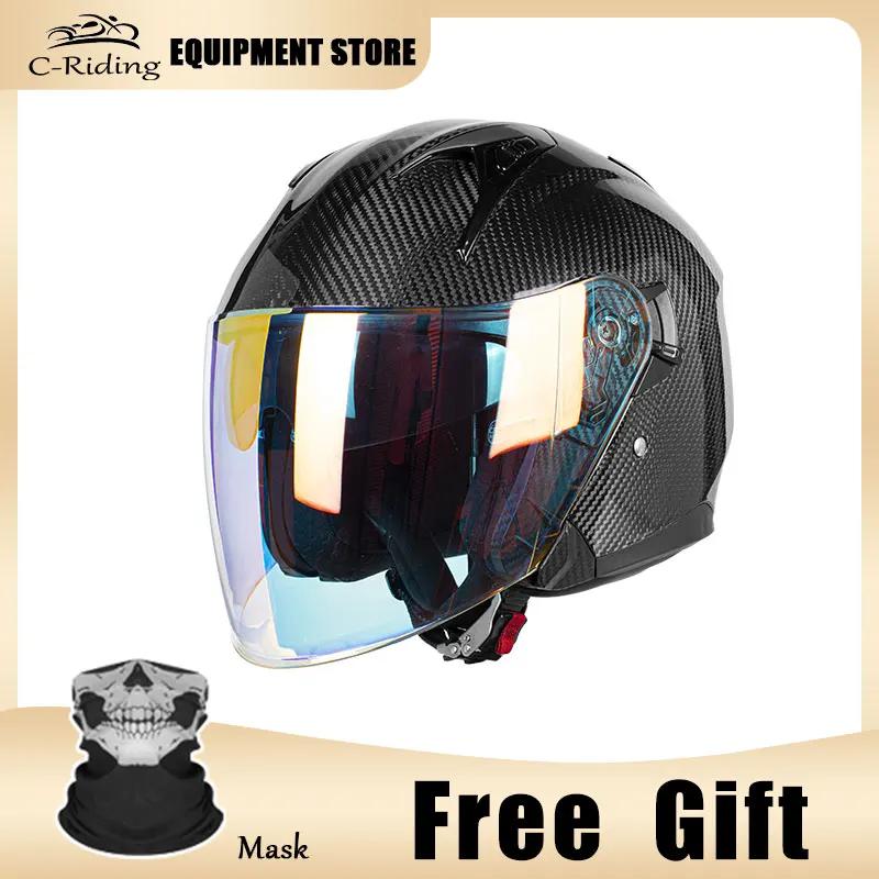

Multi-Size Available Carbon Fiber 3/4 Motorcycle Helmet for Adults Removable Washable and Interior Antibacterial DOT Certified