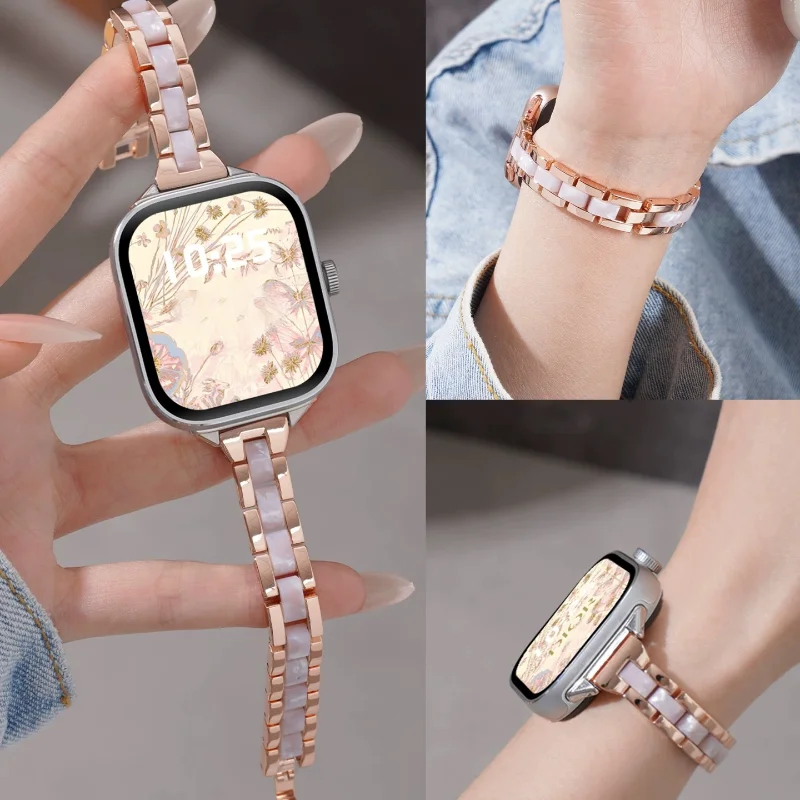 xiaomi-band-9-pro用メタルストラップ、レジン製ブレスレット、スポーツウォッチバンド、redmi-watch-5-4対応、女性用スマートウォッチリストバンド