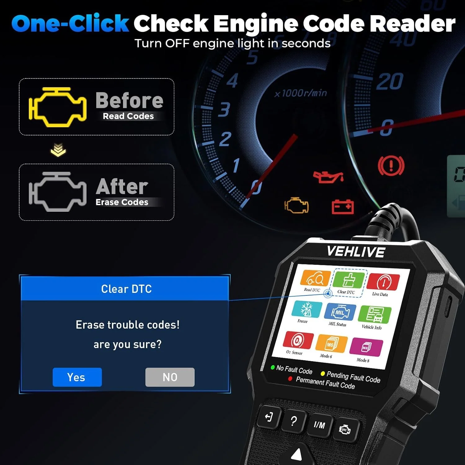 Alat Diagnostik Otomotif VEHLIVE OBD2 Scanner Pembaca Kode OBDII Pembaca Kode Kesalahan OBD Scan Pembaca Kode DIY