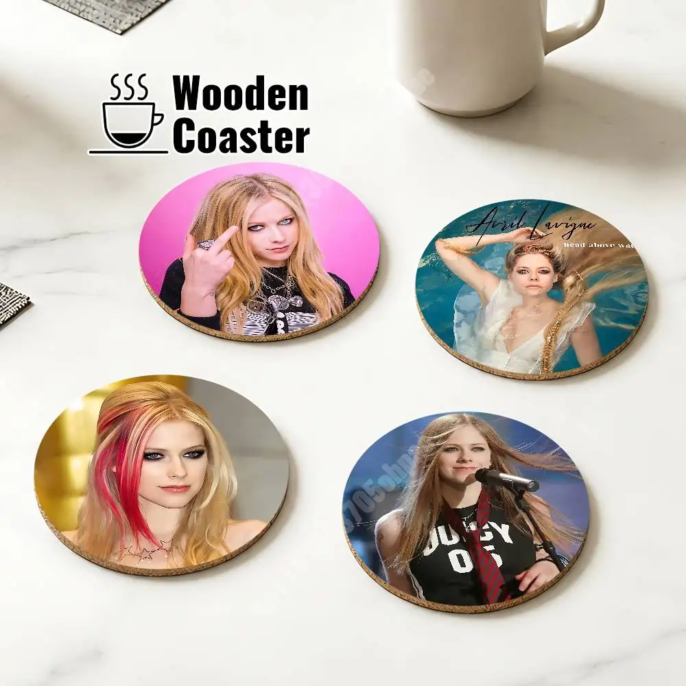 A-Avril Lavigne-S Pop Punk Singer Wooden Cup Mat Americano Beer Milk Water Coaster for Baking Studio