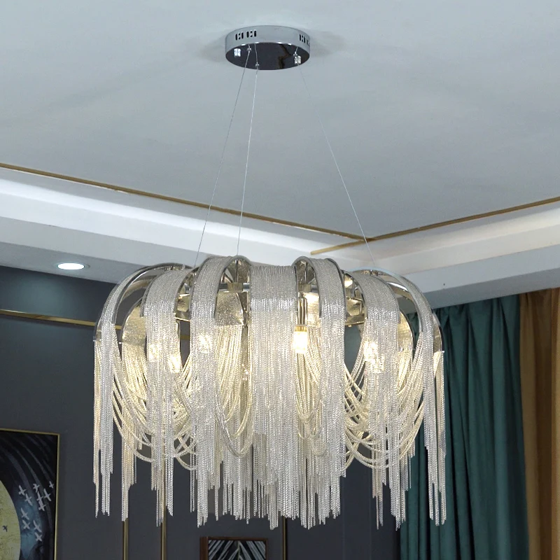 

Italy light luxury round dining room living room tassel shop creative personality post-modern chandelier