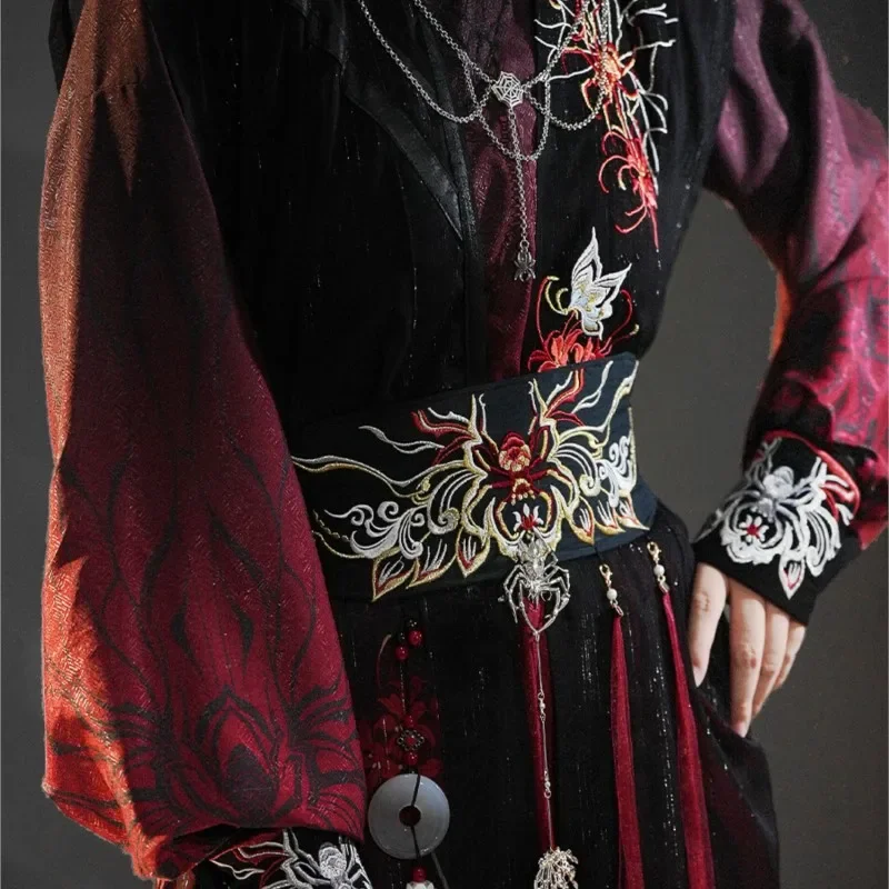 Song-Made Cross-Collar Long Shirt Beizi Is More Handsome than the Other Shore Flower Black and Red Suit