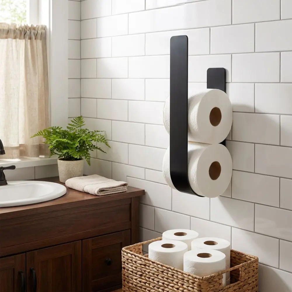 Wall-Mounted Toilet Paper Holder Iron U Shaped Toilet Roll Organizer Space-Saving Storage Hooks Toilet Paper Rack Home Apartment