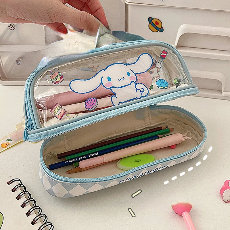 Sanrio Hello Kitty Pencil Bags Kuromi My Melody Cinnamoroll Large Capacity Portable Stationery Box Cartoon Storage Case Kids