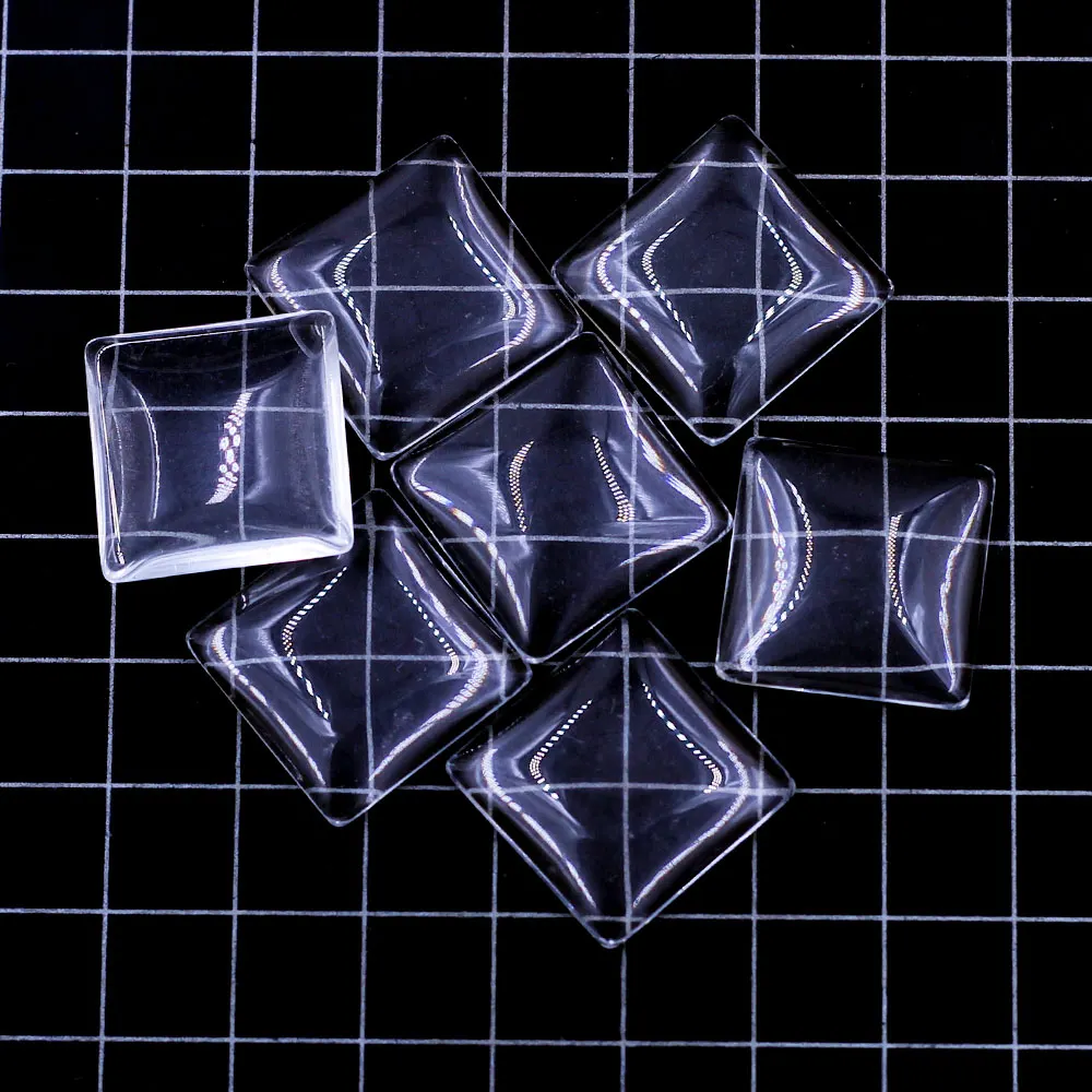 20/25mm Square Glass Domes Flatback Transparent Cabochons Fit Blank Cameo Setting DIY Necklaces Brooches Accessories Materials