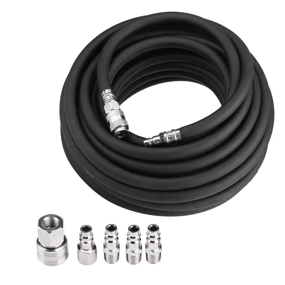 15m flexibler pneumatischer Gummi luft schlauch mit 5-teiligem Kompressorzubehör-Kit
