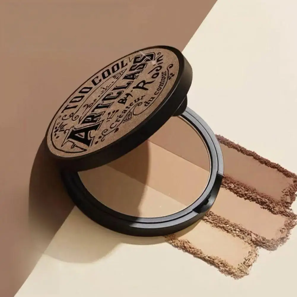 3in1 ثلاثة ألوان كونتور لوحة علبة البودرة أحمر الخدود الكنتوري مقاوم للماء طويل الأمد حساسة ماكياج الوجه الطبيعي #1