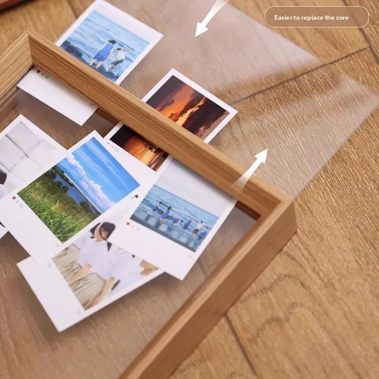 Double-Sided Transparent Acrylic Glass  Wood Picture Frame Display Stand 5 6 7 8 A4 Size Frame Calligraphy Art Display