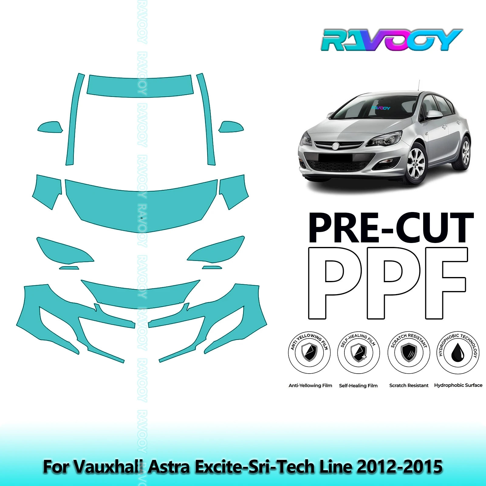 

Car Front Kit Clear Bra Precut PPF Paint Protection Film For Vauxhall Astra Excite-Sri-Tech Line 2012-2015