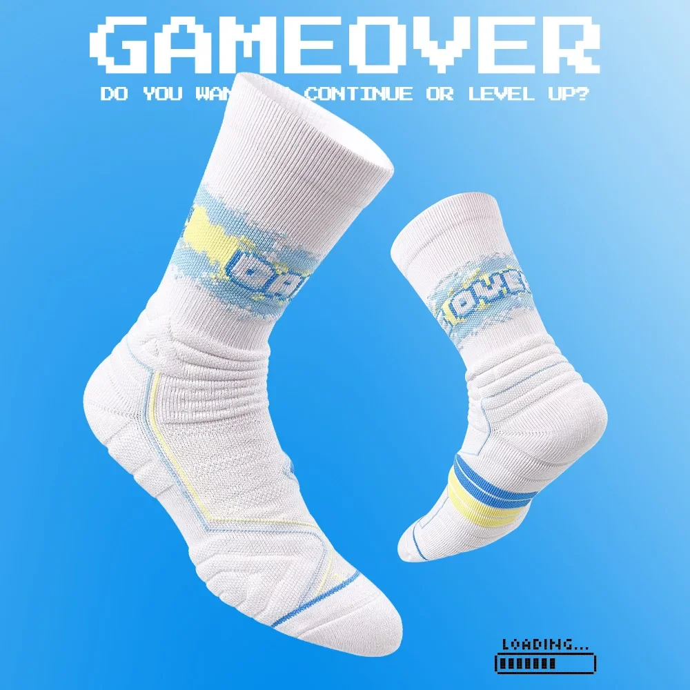 Basketball Socks Towel Bottom High Top Practical Elite Socks Casual Breathable GAME OVER for Men and Women.