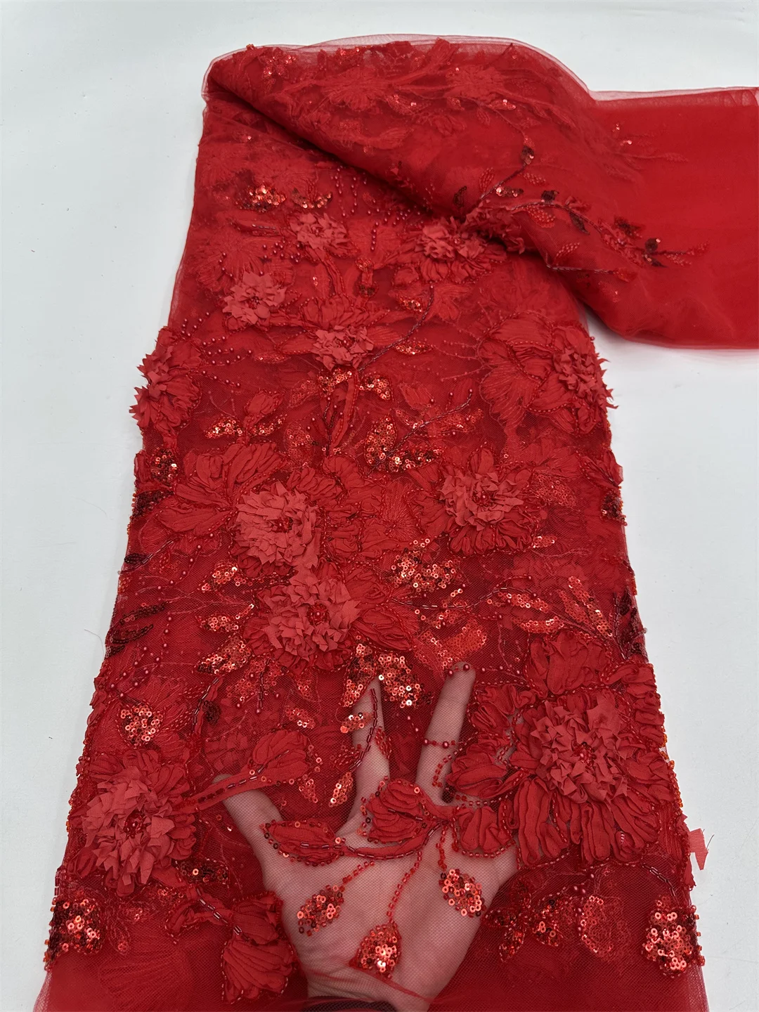 Renda Payet Manik-Manik Buatan Tangan Afrika 2025 Mode Mewah Bunga 3D Renda Jala Prancis Nigeria untuk Gaun Pengantin Wanita