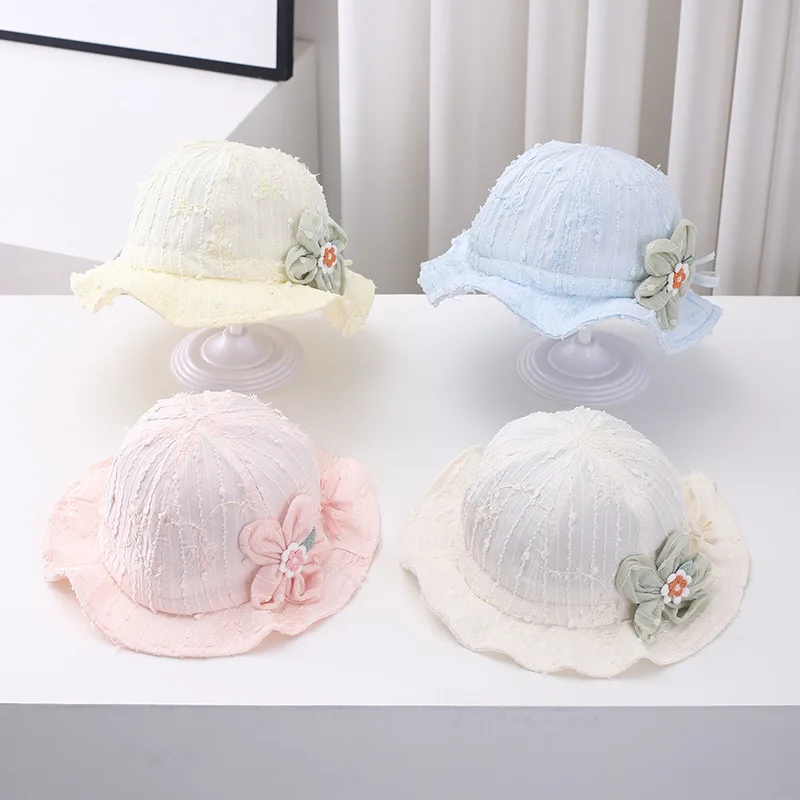 Summer Adjustable Princess Girl Fisherman Hat Baby Cute UV Sun Protection Cap Pink Bucket Hats With Flower 3-12M