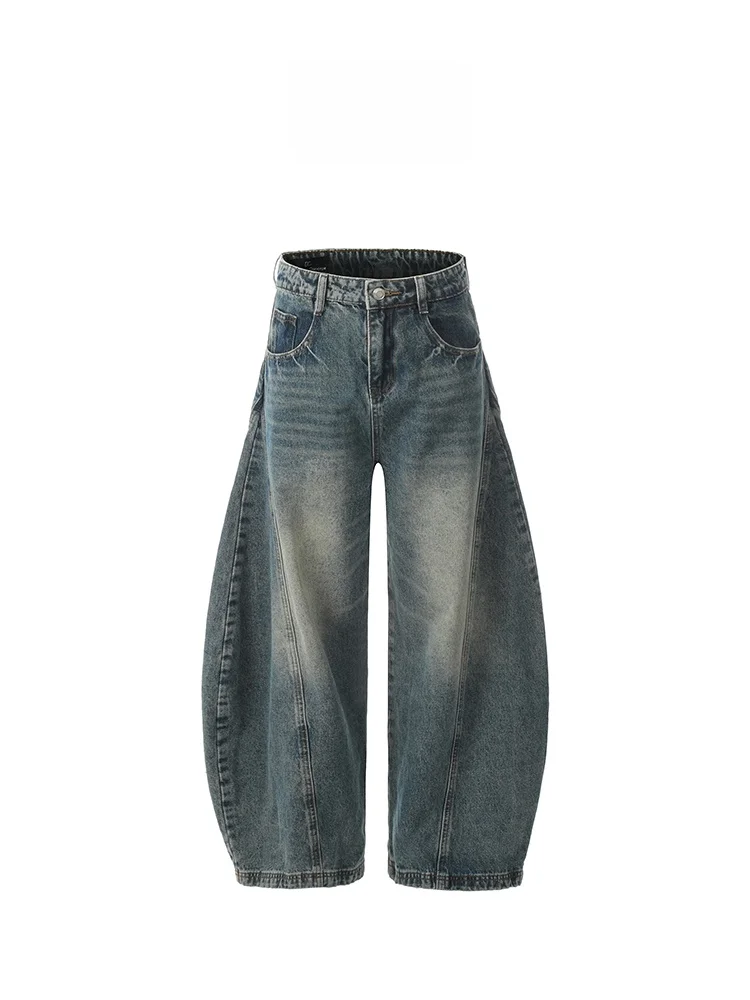 

Винтажные широкие брюки свободного центра в американском стиле, свободный крой, повседневные хлопковые эластичные джинсовые брюки для мужчин и женщин, прямой нож