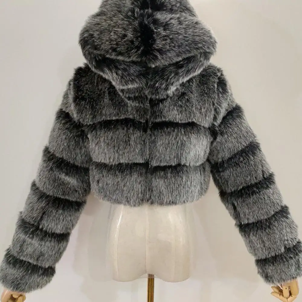 

Furry Cropped Women Faux Fur Jackets Fashion Winter Fur Jacket Coats with Hooded Fluffy Top Warm Short Jacket Chaqueta de mujer