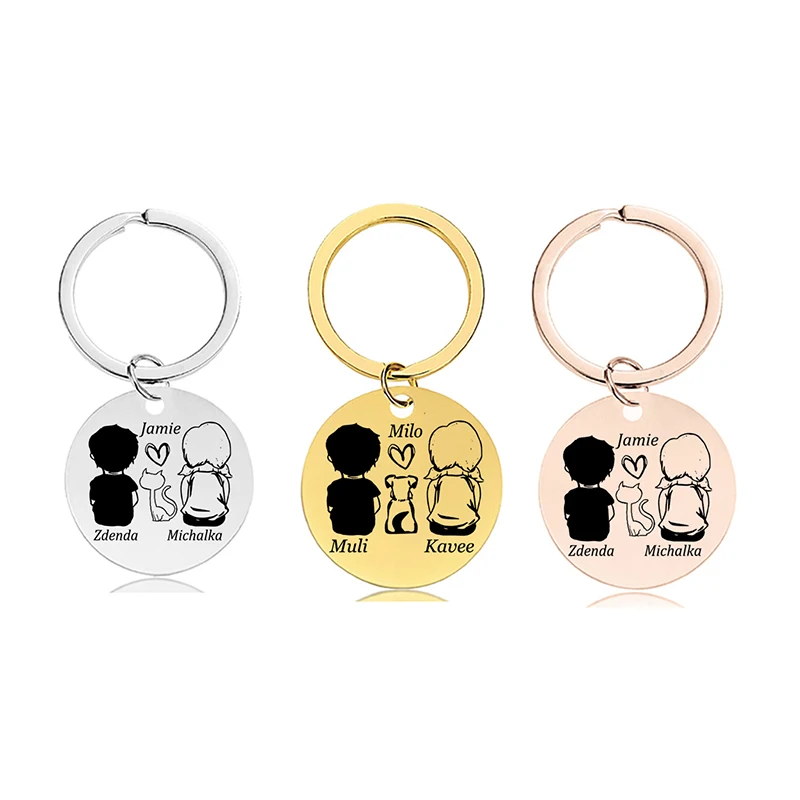 Personalized Custom Souvenir Gift Engraved Family Pet Cat Name Metal Keyring Keychain Women Men Stainless Gold Color Keychain