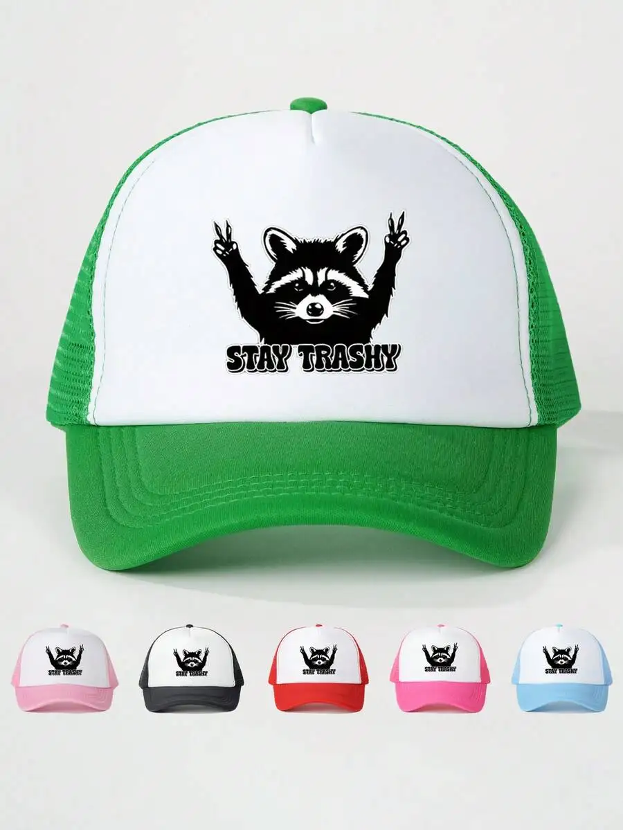 

Printed Raccoon Stay Trashy Mesh Baseball Cap Adjustable Outdoor Sun Hat For Adults