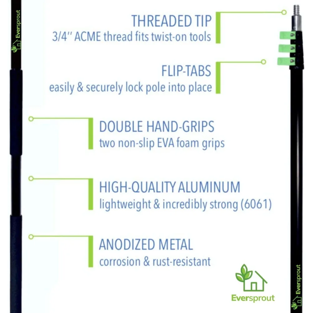 عمود تمديد تلسكوبي 7 إلى 24 قدمًا (30 قدمًا تصلًا) |   ألومنيوم قوي شديد التحمل |   آلية قفل فليب تبويب سهلة