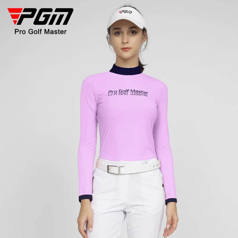 

PGM Golf Женская эластичная мягкая одежда с длинными рукавами, осенне-зимняя одежда для гольфа для женщин, футболка с воротником-стойкой, одежда для гольфа YF533