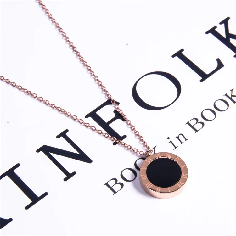 316L Stainless Steel 2-Color Roman Numeral Dial Shell Pendant Necklace For Women New Trend Girls Clavicle Chain Jewelry Gifts