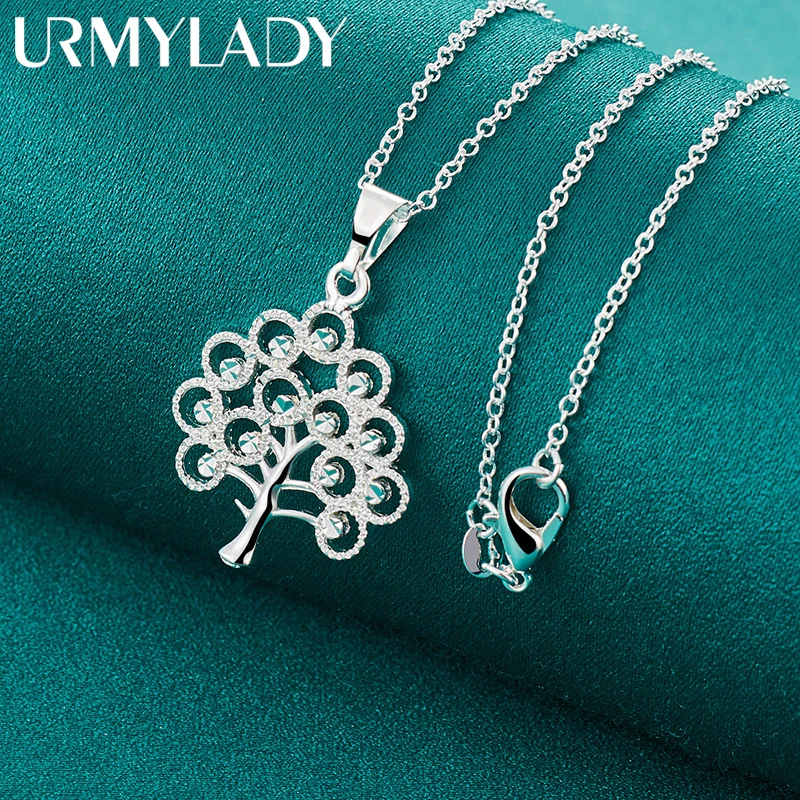 

URMYLADY 925 Sterling Silver Christmas Tree 16/18/20/22/24/26/28/30 Inch Pendant Necklace For Women Party Fashion Jewelry