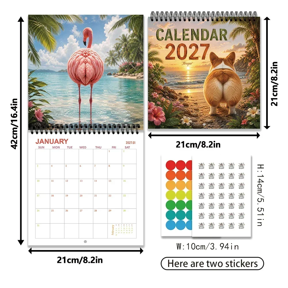 1pc 2027 Quirky Animal Background Wall Calendar, 12-Month Monthly Planner, Perfect Gift for Back-to-School, Christmas, New Year