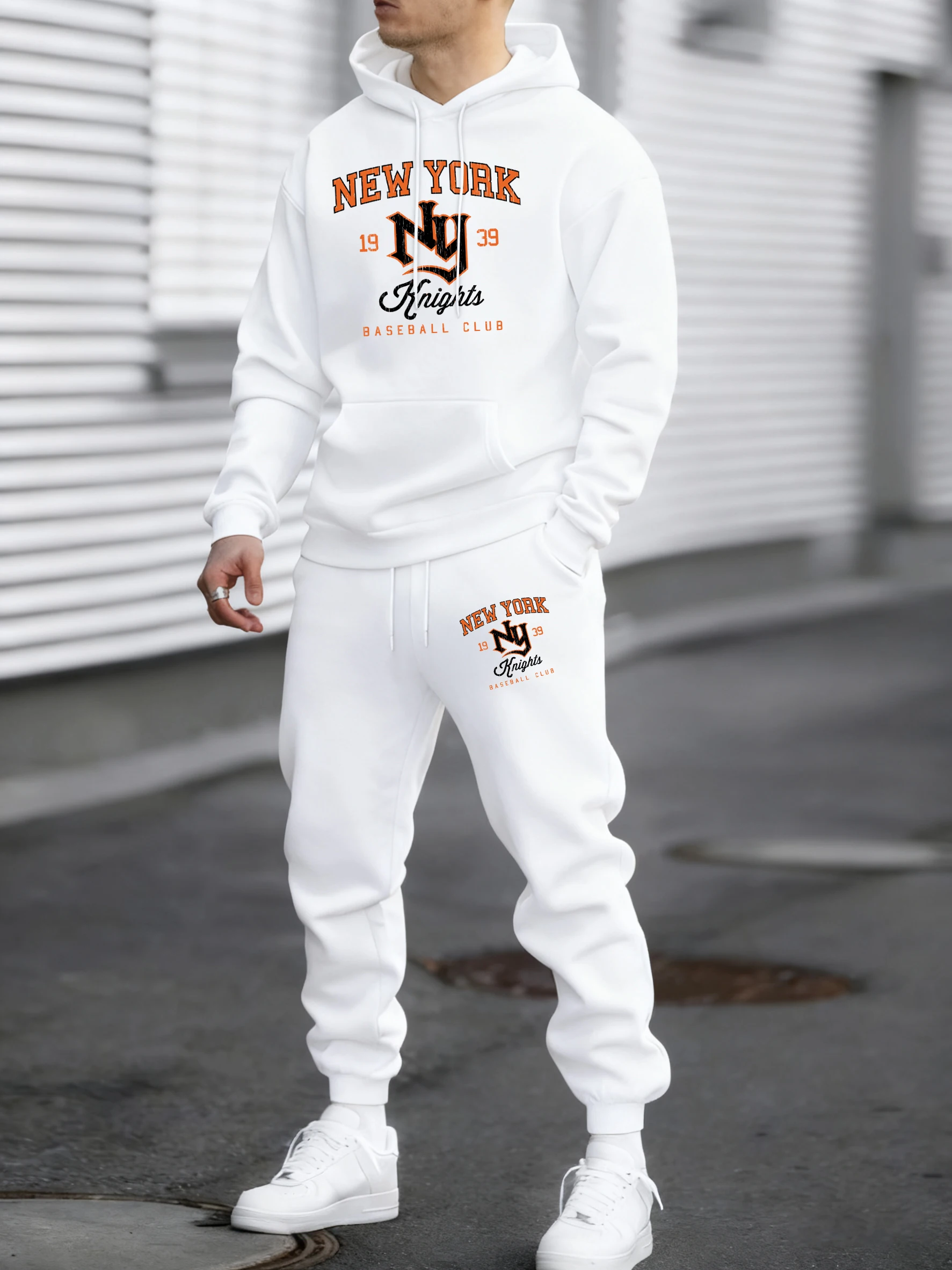 

New York Baseball Club Design Men Tracksuits Autumn Warm Simple Pants Trendy All-Match Hoodies Unisex Fleece Loose Clothing