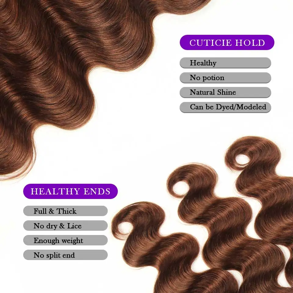 Pacotes naturais brasileiros do cabelo humano com fechamento, onda do corpo, cabelo remy, 3 pacotes, fechamento do laço 4x4, cabelo humano de 100%