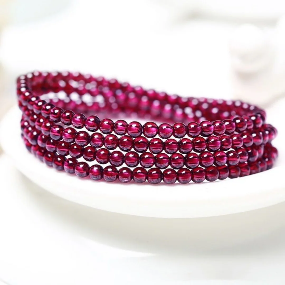 High quality 3mm natural purple tooth black garnet bracelet round three-circle bracelet women's elegant health jewelry gift